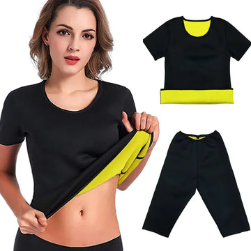 Women Slimming Sauna Shirts Shaper Weight Loss Hot Sweat Suit Waist Trainer Neoprene Workout Tops Pants Gym Training Shorts Sets