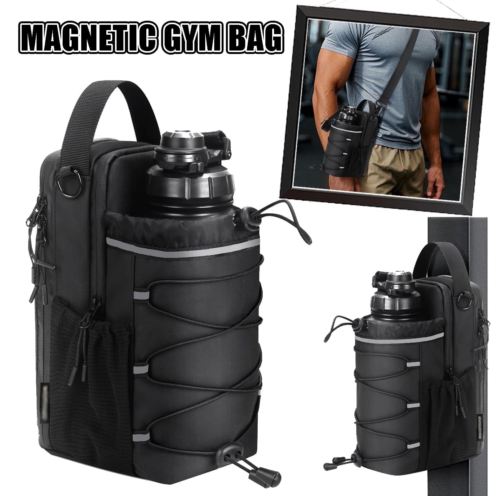 Magnetic Gym Bag Unisex Magnetic Water Bottle Bag for Men and Woman with Reflective Strip Keep Your Item off the Dirty Gym Floor